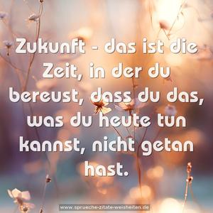 Zukunft - das ist die Zeit, in der du bereust,
dass du das, was du heute tun kannst, nicht getan hast.