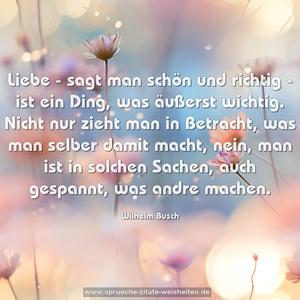 Liebe - sagt man schön und richtig -
ist ein Ding, was äußerst wichtig.
Nicht nur zieht man in Betracht,
was man selber damit macht,
nein, man ist in solchen Sachen,
auch gespannt, was andre machen.