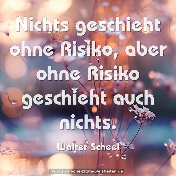 Nichts geschieht ohne Risiko,
aber ohne Risiko geschieht auch nichts.