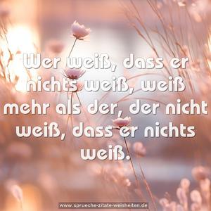 Wer weiß, dass er nichts weiß, weiß mehr als der,
der nicht weiß, dass er nichts weiß.