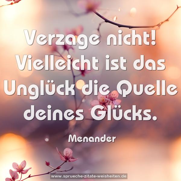 Verzage nicht!
Vielleicht ist das Unglück die Quelle deines Glücks.
