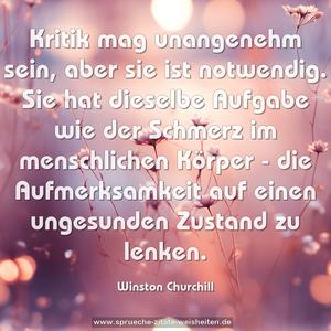 Kritik mag unangenehm sein, aber sie ist notwendig.
Sie hat dieselbe Aufgabe wie der Schmerz im menschlichen Körper - die Aufmerksamkeit auf einen ungesunden Zustand zu lenken.