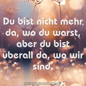 Du bist nicht mehr da, wo du warst,
aber du bist überall da,
wo wir sind.