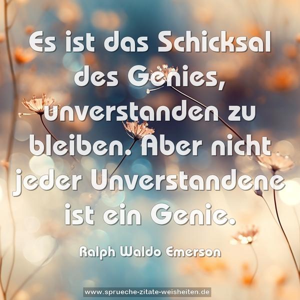 Es ist das Schicksal des Genies, unverstanden zu bleiben.
Aber nicht jeder Unverstandene ist ein Genie.