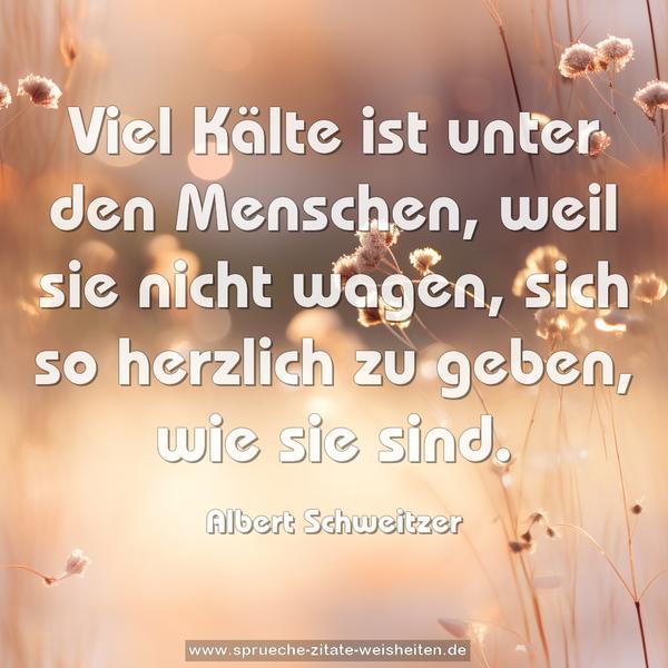 Viel Kälte ist unter den Menschen,
weil sie nicht wagen,
sich so herzlich zu geben, wie sie sind.