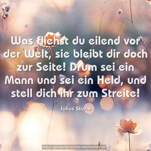 Was fliehst du eilend vor der Welt,
sie bleibt dir doch zur Seite!
Drum sei ein Mann und sei ein Held,
und stell dich ihr zum Streite!