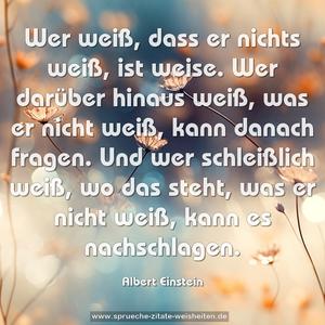 Wer weiß, dass er nichts weiß, ist weise.
Wer darüber hinaus weiß, was er nicht weiß,
kann danach fragen.
Und wer schleißlich weiß, wo das steht,
was er nicht weiß, kann es nachschlagen.