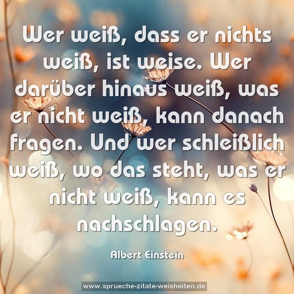 Wer weiß, dass er nichts weiß, ist weise.
Wer darüber hinaus weiß, was er nicht weiß,
kann danach fragen.
Und wer schleißlich weiß, wo das steht,
was er nicht weiß, kann es nachschlagen.