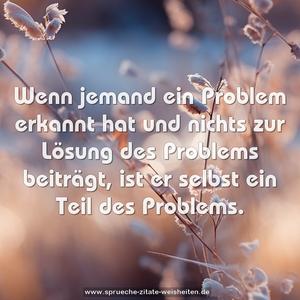 Wenn jemand ein Problem erkannt hat
und nichts zur Lösung des Problems beiträgt,
ist er selbst ein Teil des Problems. 