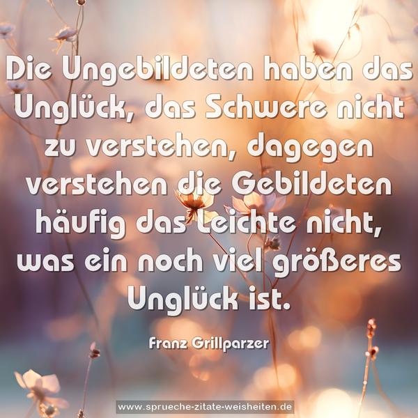 Die Ungebildeten haben das Unglück,
das Schwere nicht zu verstehen,
dagegen verstehen die Gebildeten häufig das Leichte nicht,
was ein noch viel größeres Unglück ist.