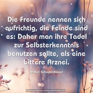 Die Freunde nennen sich aufrichtig,
die Feinde sind es:
Daher man ihre Tadel zur Selbsterkenntnis benutzen sollte,
als eine bittere Arznei.