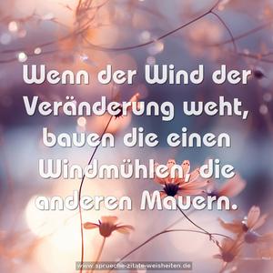 Wenn der Wind der Veränderung weht,
bauen die einen Windmühlen,
die anderen Mauern.