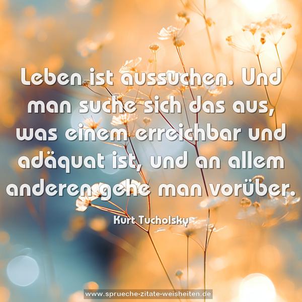 Leben ist aussuchen.
Und man suche sich das aus,
was einem erreichbar und adäquat ist,
und an allem anderen gehe man vorüber.