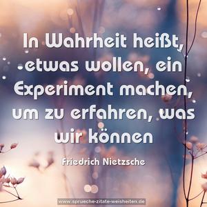 In Wahrheit heißt, etwas wollen, ein Experiment machen,
um zu erfahren, was wir können