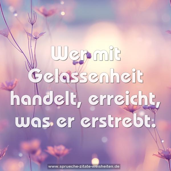 Wer mit Gelassenheit handelt,
erreicht, was er erstrebt.