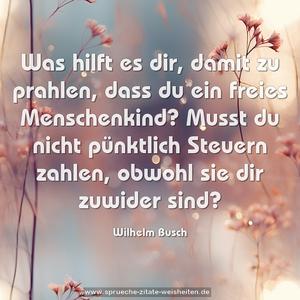 Was hilft es dir, damit zu prahlen,
dass du ein freies Menschenkind?
Musst du nicht pünktlich Steuern zahlen,
obwohl sie dir zuwider sind?