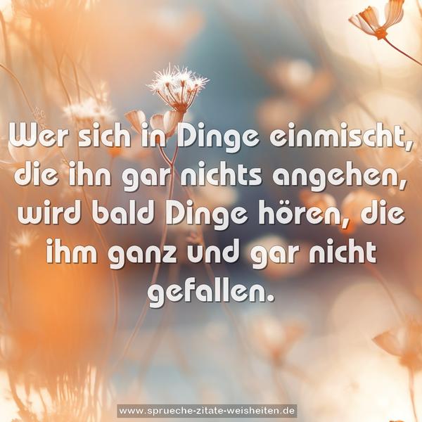 Wer sich in Dinge einmischt,
die ihn gar nichts angehen,
wird bald Dinge hören,
die ihm ganz und gar nicht gefallen.