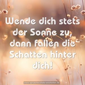 Wende dich stets der Sonne zu,
dann fallen die Schatten hinter dich!