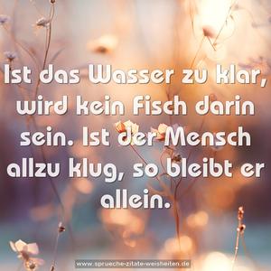 Ist das Wasser zu klar,
wird kein Fisch darin sein.
Ist der Mensch allzu klug,
so bleibt er allein.