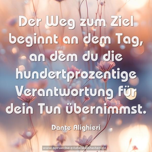 Der Weg zum Ziel beginnt an dem Tag,
an dem du die hundertprozentige Verantwortung
für dein Tun übernimmst.