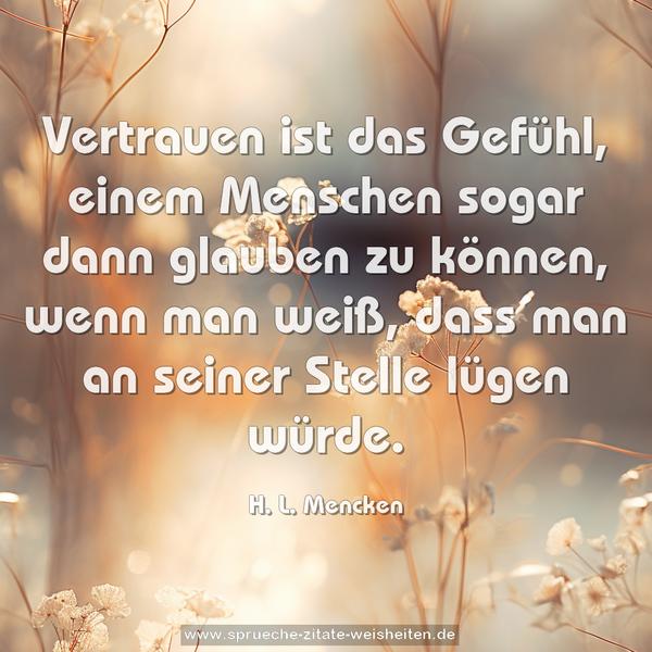 Vertrauen ist das Gefühl, einem Menschen sogar dann glauben zu können, wenn man weiß, dass man an seiner Stelle lügen würde.