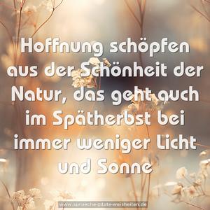 Hoffnung schöpfen aus der Schönheit der Natur,
das geht auch im Spätherbst
bei immer weniger Licht und Sonne