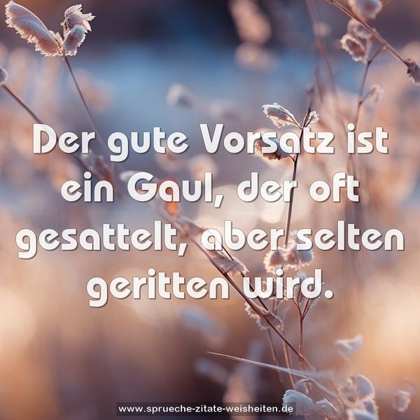 Der gute Vorsatz ist ein Gaul,
der oft gesattelt, aber selten geritten wird.
