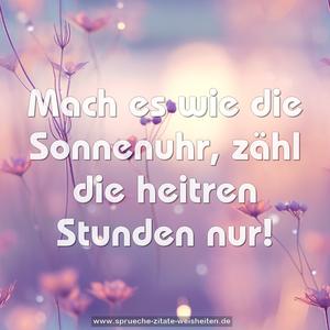 Mach es wie die Sonnenuhr,
zähl die heitren Stunden nur!