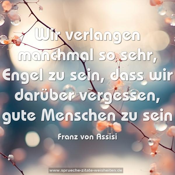 Wir verlangen manchmal so sehr,
Engel zu sein,
dass wir darüber vergessen,
gute Menschen zu sein