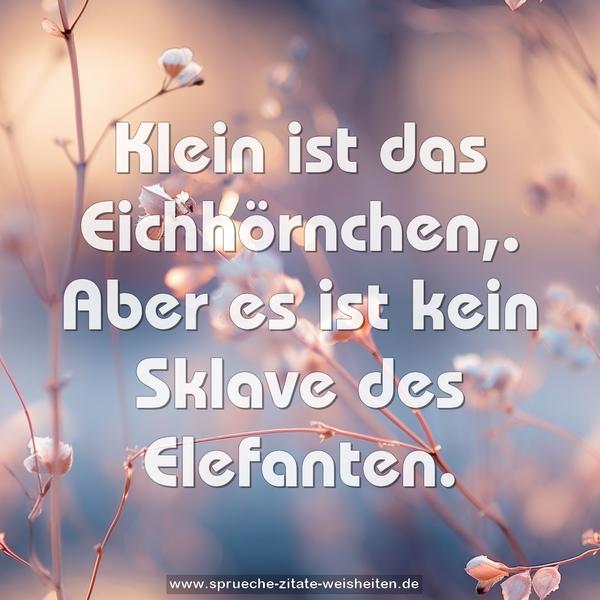 Klein ist das Eichhörnchen,.
Aber es ist kein Sklave des Elefanten.