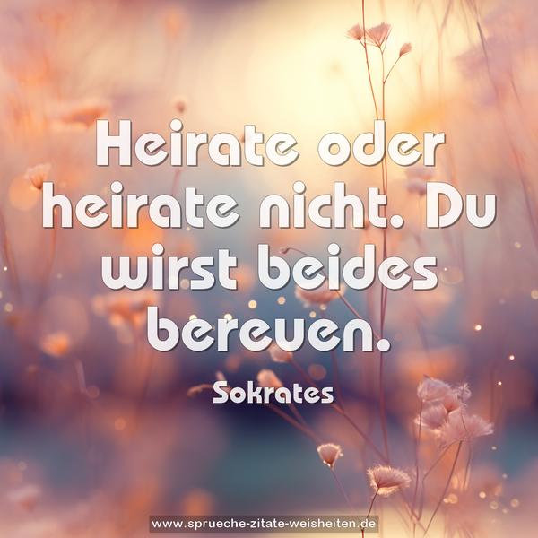 Heirate oder heirate nicht.
Du wirst beides bereuen.