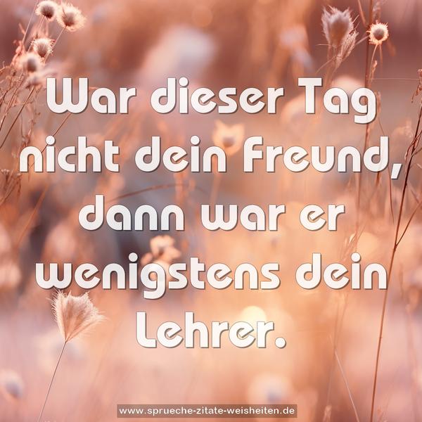 War dieser Tag nicht dein Freund,
dann war er wenigstens dein Lehrer.