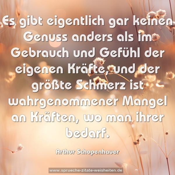 Es gibt eigentlich gar keinen Genuss anders als im Gebrauch und Gefühl der eigenen Kräfte, und der größte Schmerz ist wahrgenommener Mangel an Kräften, wo man ihrer bedarf.