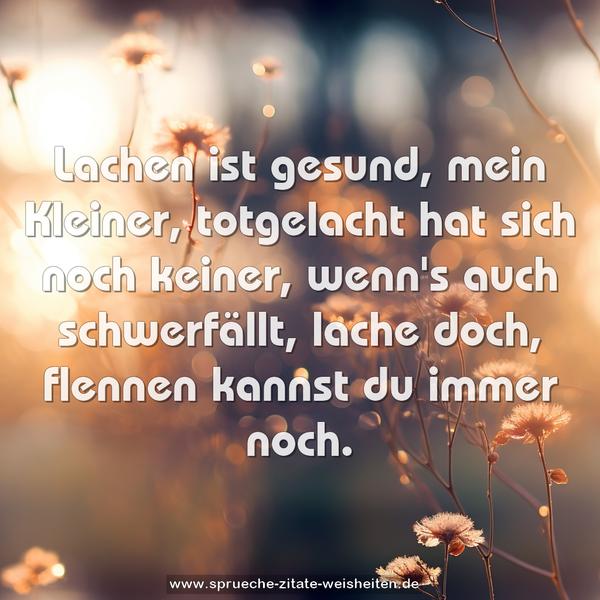 Lachen ist gesund, mein Kleiner,
totgelacht hat sich noch keiner,
wenn's auch schwerfällt, lache doch,
flennen kannst du immer noch.