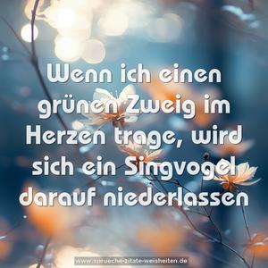 Wenn ich einen grünen Zweig im Herzen trage,
wird sich ein Singvogel darauf niederlassen