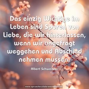 Das einzig Wichtige im Leben sind Spuren von Liebe,
die wir hinterlassen,
wenn wir ungefragt weggehen und Abschied nehmen müssen.