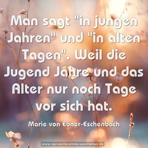  Man sagt "in jungen Jahren" und "in alten Tagen".
Weil die Jugend Jahre
und das Alter nur noch Tage vor sich hat.