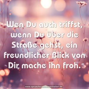 Wen Du auch triffst, wenn Du über die Straße gehst,
ein freundlicher Blick von Dir mache ihn froh.