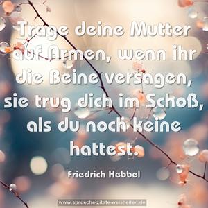 Trage deine Mutter auf Armen, wenn ihr die Beine versagen,
sie trug dich im Schoß, als du noch keine hattest. 