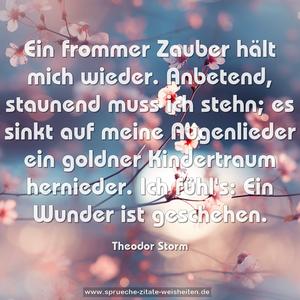 Ein frommer Zauber hält mich wieder.
Anbetend, staunend muss ich stehn;
es sinkt auf meine Augenlieder
ein goldner Kindertraum hernieder.
Ich fühl's: Ein Wunder ist geschehen.