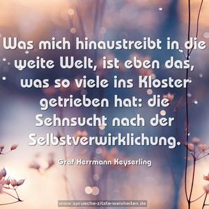 Was mich hinaustreibt in die weite Welt, ist eben das,
was so viele ins Kloster getrieben hat:
die Sehnsucht nach der Selbstverwirklichung.
