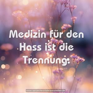 Medizin für den Hass ist die Trennung.