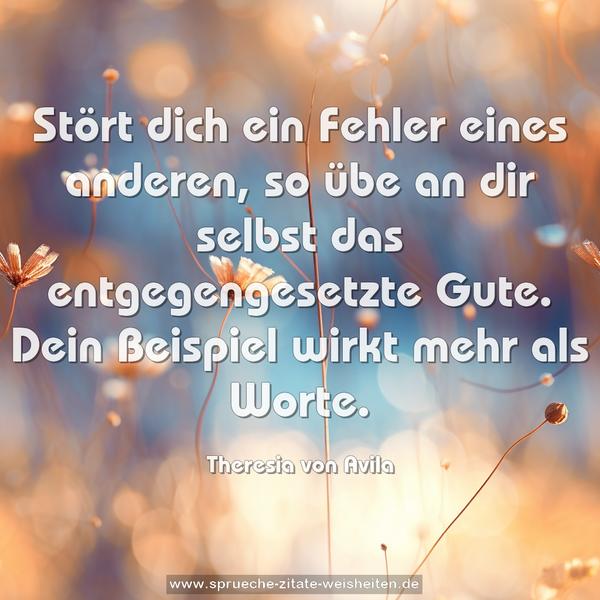 Stört dich ein Fehler eines anderen,
so übe an dir selbst das entgegengesetzte Gute.
Dein Beispiel wirkt mehr als Worte.