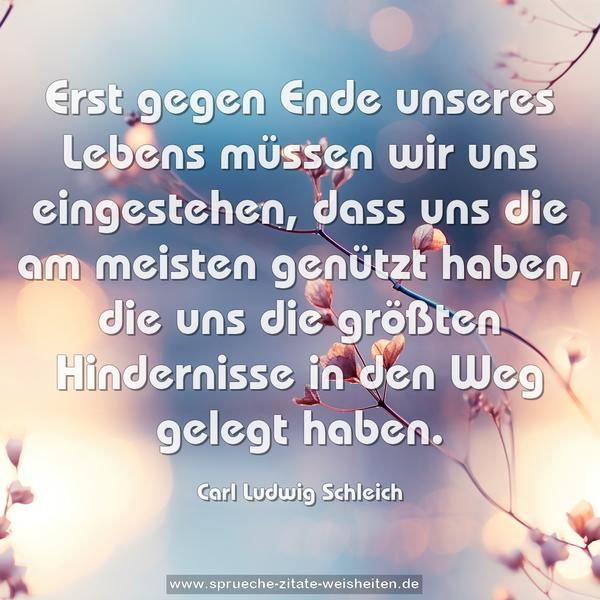 Erst gegen Ende unseres Lebens müssen wir uns eingestehen,
dass uns die am meisten genützt haben, die uns die größten Hindernisse in den Weg gelegt haben.