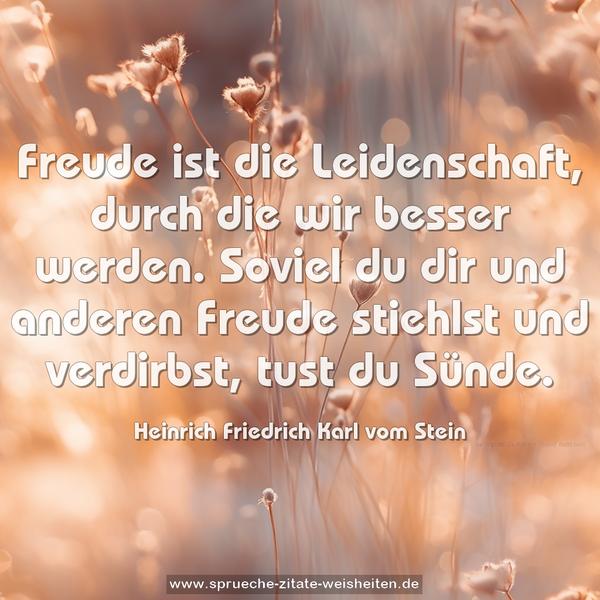 Freude ist die Leidenschaft, durch die wir besser werden. Soviel du dir und anderen Freude stiehlst und verdirbst,
tust du Sünde.