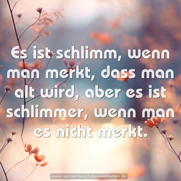 Es ist schlimm,
wenn man merkt, dass man alt wird,
aber es ist schlimmer,
wenn man es nicht merkt.