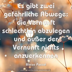 Es gibt zwei gefährliche Abwege:
die Vernunft schlechthin abzulegen und
außer der Vernunft nichts anzuerkennen