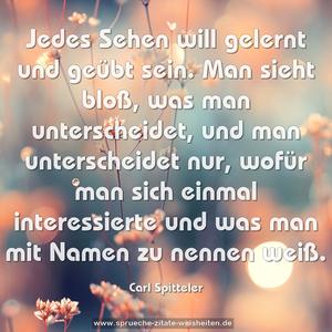 Jedes Sehen will gelernt und geübt sein.
Man sieht bloß, was man unterscheidet,
und man unterscheidet nur, wofür man sich einmal interessierte und was man mit Namen zu nennen weiß.