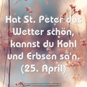 Hat St. Peter das Wetter schön,
kannst du Kohl und Erbsen sä'n.
(25. April)