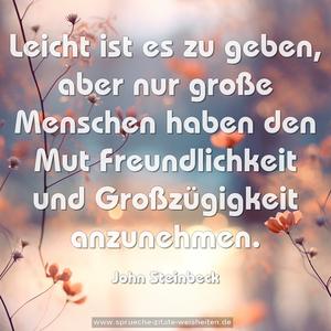 Leicht ist es zu geben,
aber nur große Menschen haben den Mut
Freundlichkeit und Großzügigkeit anzunehmen. 